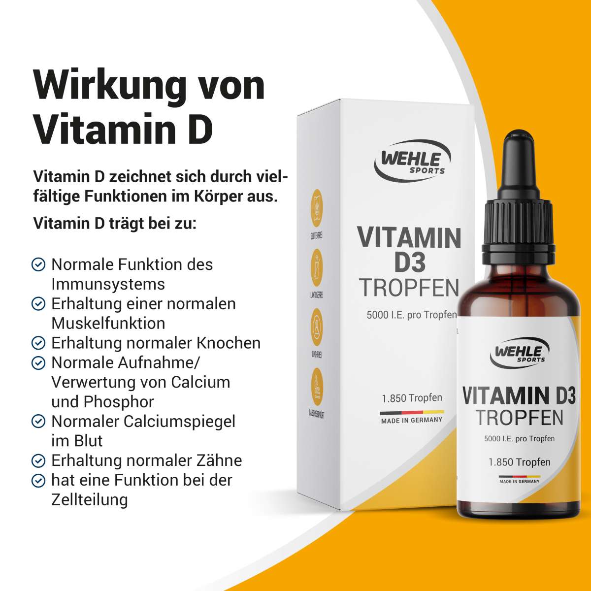 Wehle Sports Vitamin D3 5000 IE pro Tropfen hochdosiert - 50ml (1850 Tropfen)