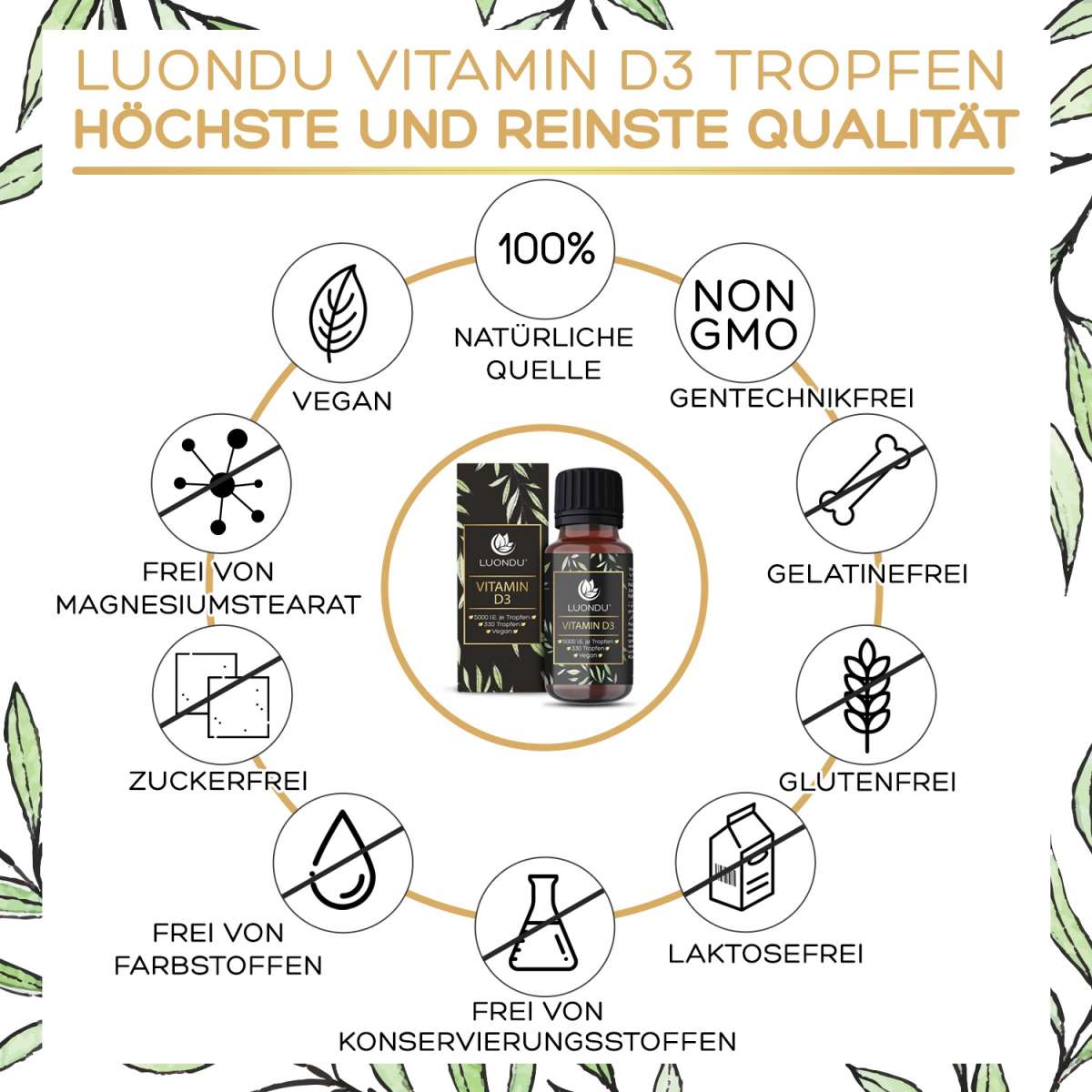 MHD Ware- Luondu Vitamin D3 5000 I.E. Vegan aus Flechten - 330 Tropfen