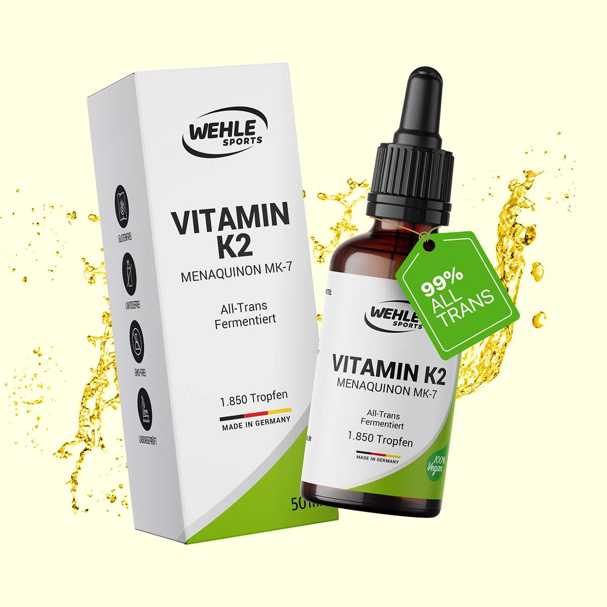 Wehle Sports Vitamin K2 MK7 Tropfen - 50ml  1850 Tropfen