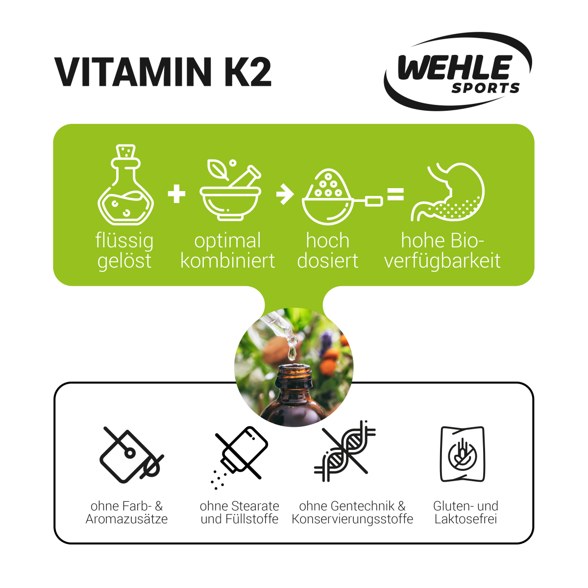 Wehle Sports Vitamin K2 MK7 Tropfen - 50ml  1850 Tropfen