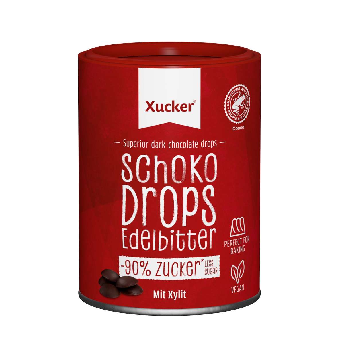 Xucker Vegane Schoko-Drops Edelbitter mit Xylit - 200g